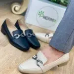 کفش زنانه کالج یراق عینکی پنجه مربعی چرمی کد 23582